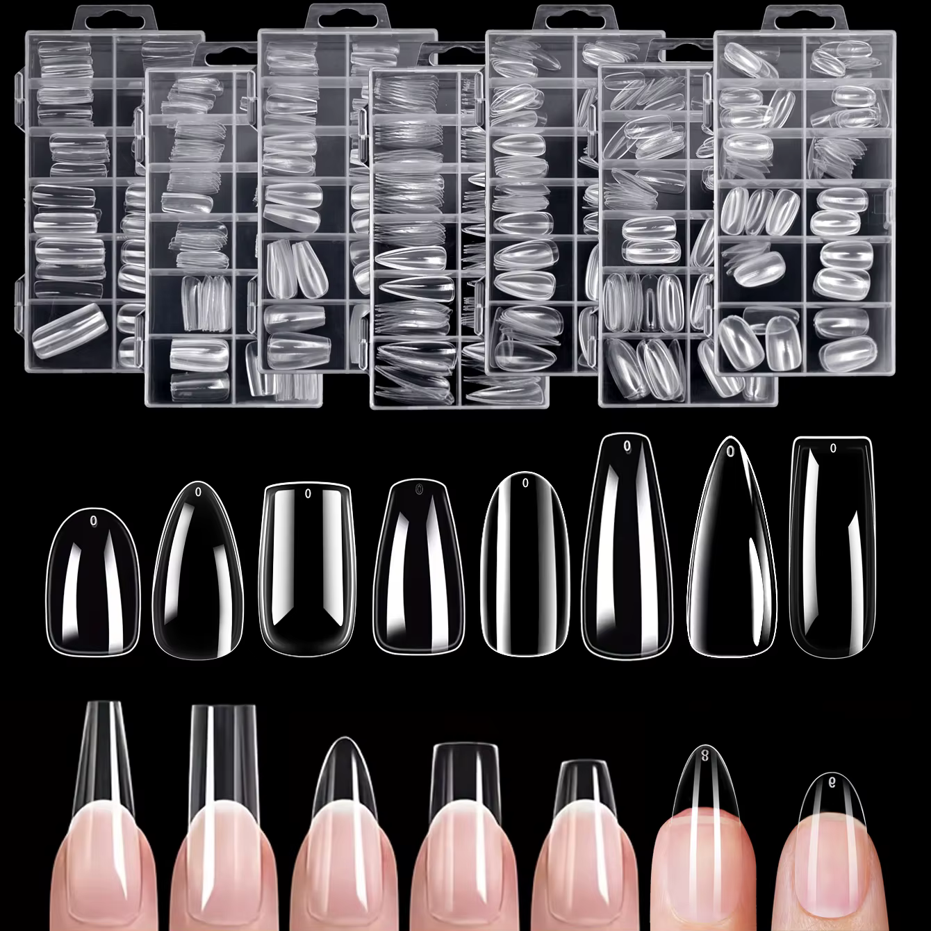 120 pièces ensemble de pointes d'ongles claires cercueil amande mince Stiletto ovale carré et plus d