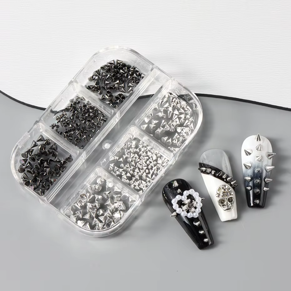 Breloque à Ongles Punk D.lique 6 Grilles, Or, Argent, Noir, Cône, Bijoux d'Art, Mini Clous, Fournitu