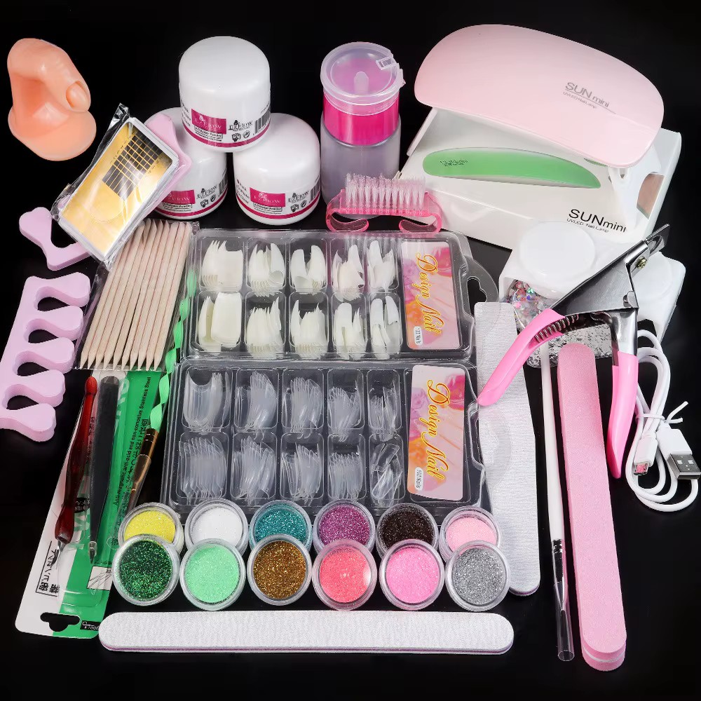 Kit de décoration pour ongles en poudre acrylique et monomère liquide, pour manucure, avec paillette