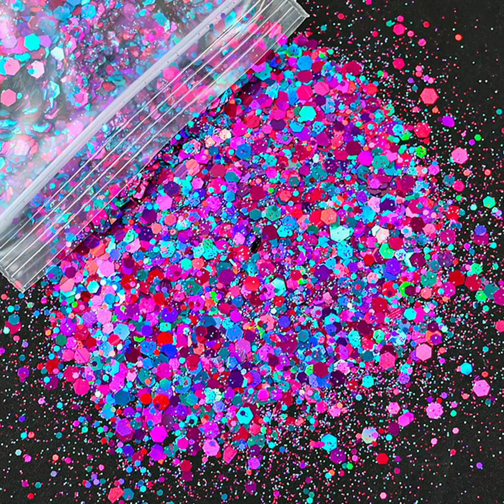 50G holographique mixte hexagone gros paillettes Laser brillant irisé Nail Art paillettes résine tra