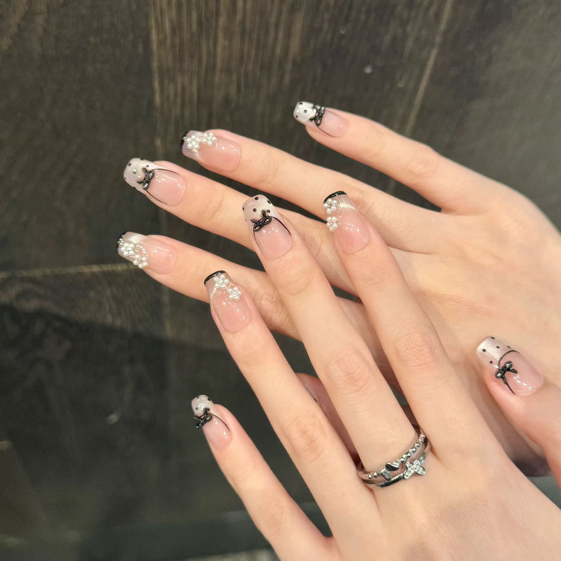 10 pièces ballerine portable à la main faux ongles rose oeil de chat vague Point français faux ongle