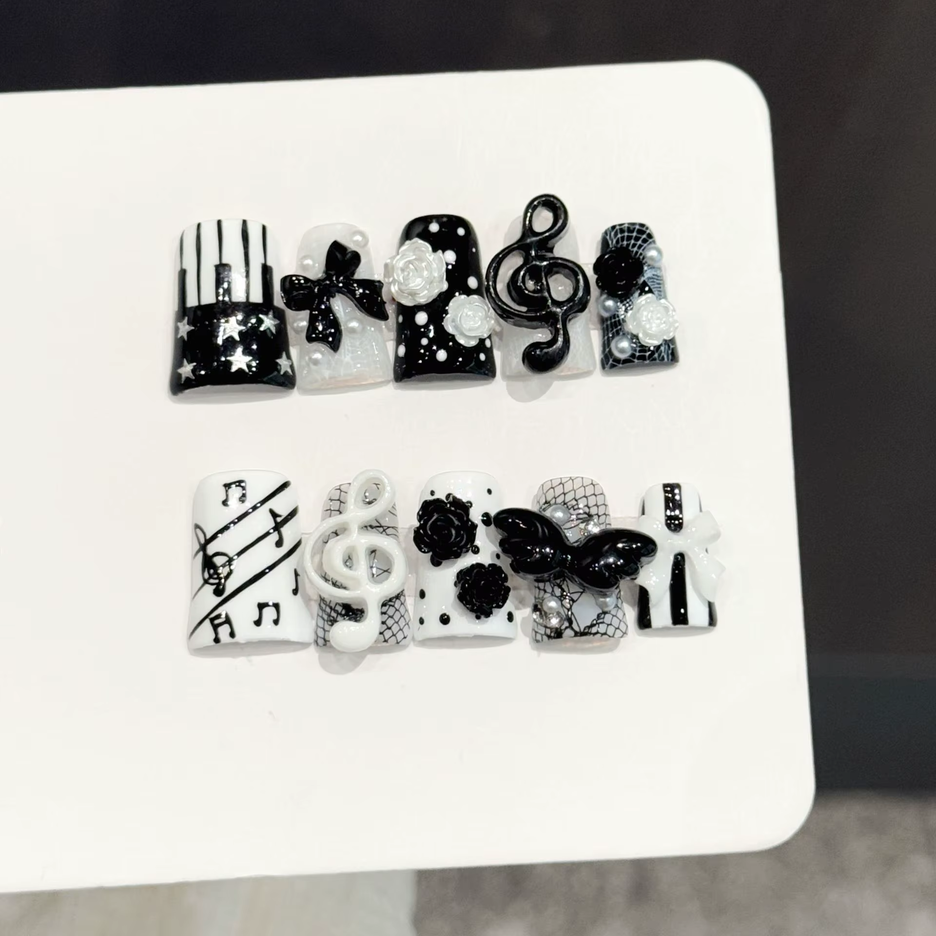 10 faux ongles faits à la main de type bec de canard, style été, adaptés aux filles et aux femmes, p