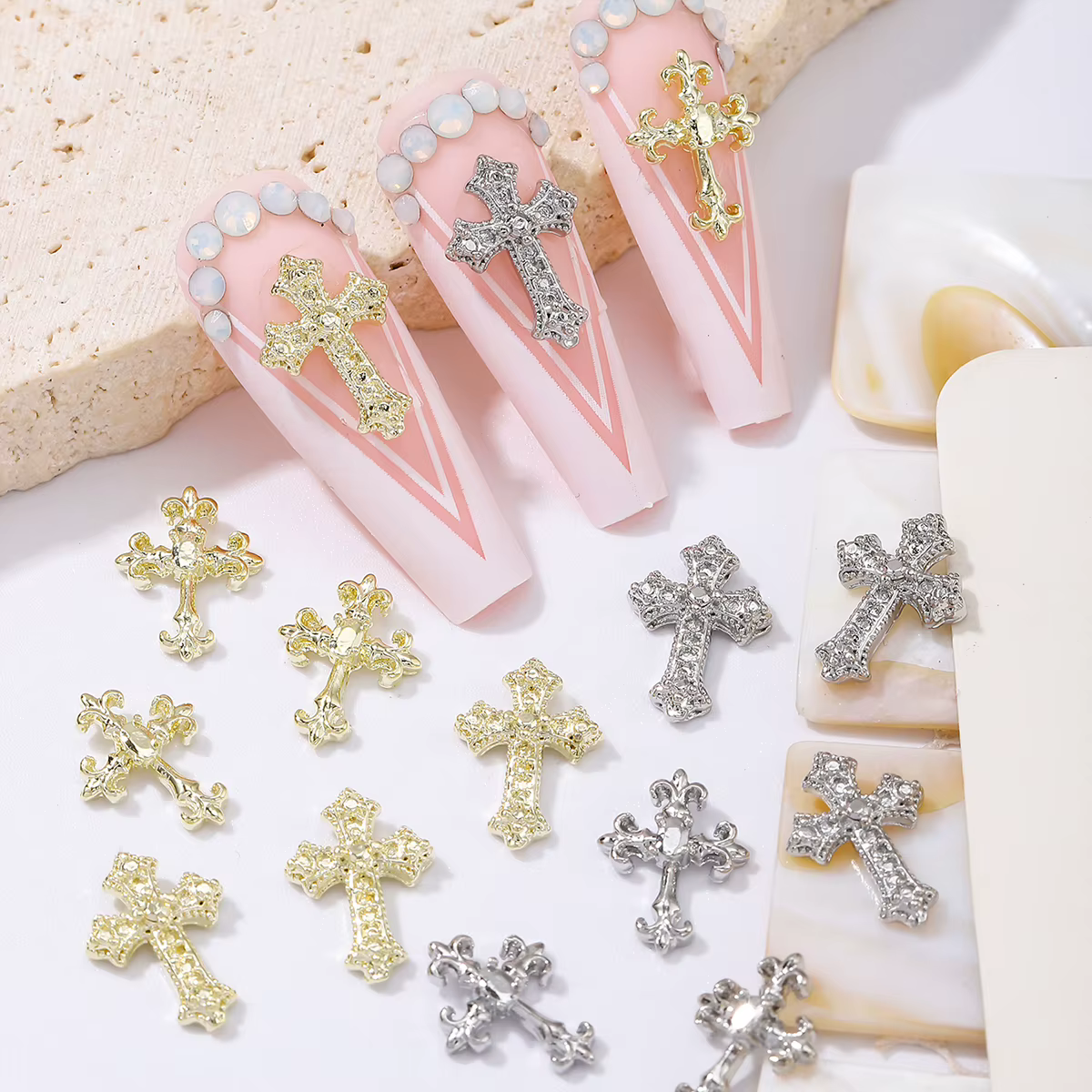 50 garnitures d'ongles croisées vintage, alliage, style métal y2k, garniture de style d'ongles à fai