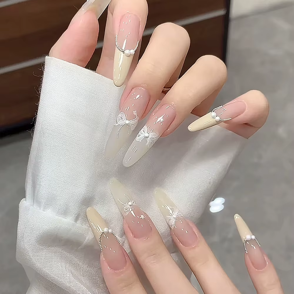 1 pièces 5D blanc dentelle nœud papillon Nail Art autocollant doux perle arc ruban auto-adhésif ongl