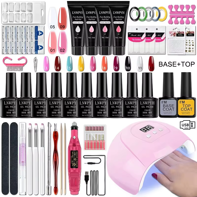 Kit de vernis à ongles Gel avec lampe UV, perceuse à ongles électrique, Kit de Base et couche de fin