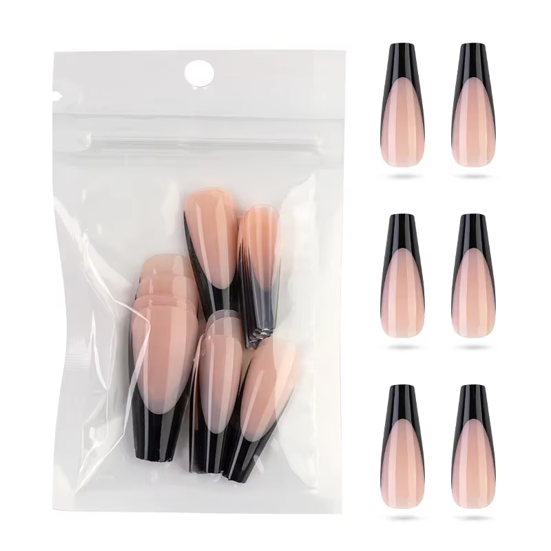 20 pièces/sac faux ongles longs cercueil français givré couverture complète ongles artificiels détac