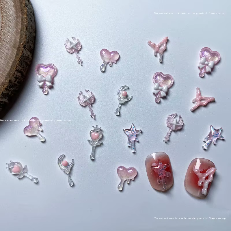 Baguette magique mignonne pour Nail Art, accessoires 3D en résine, breloques pour ongles, rose lumin