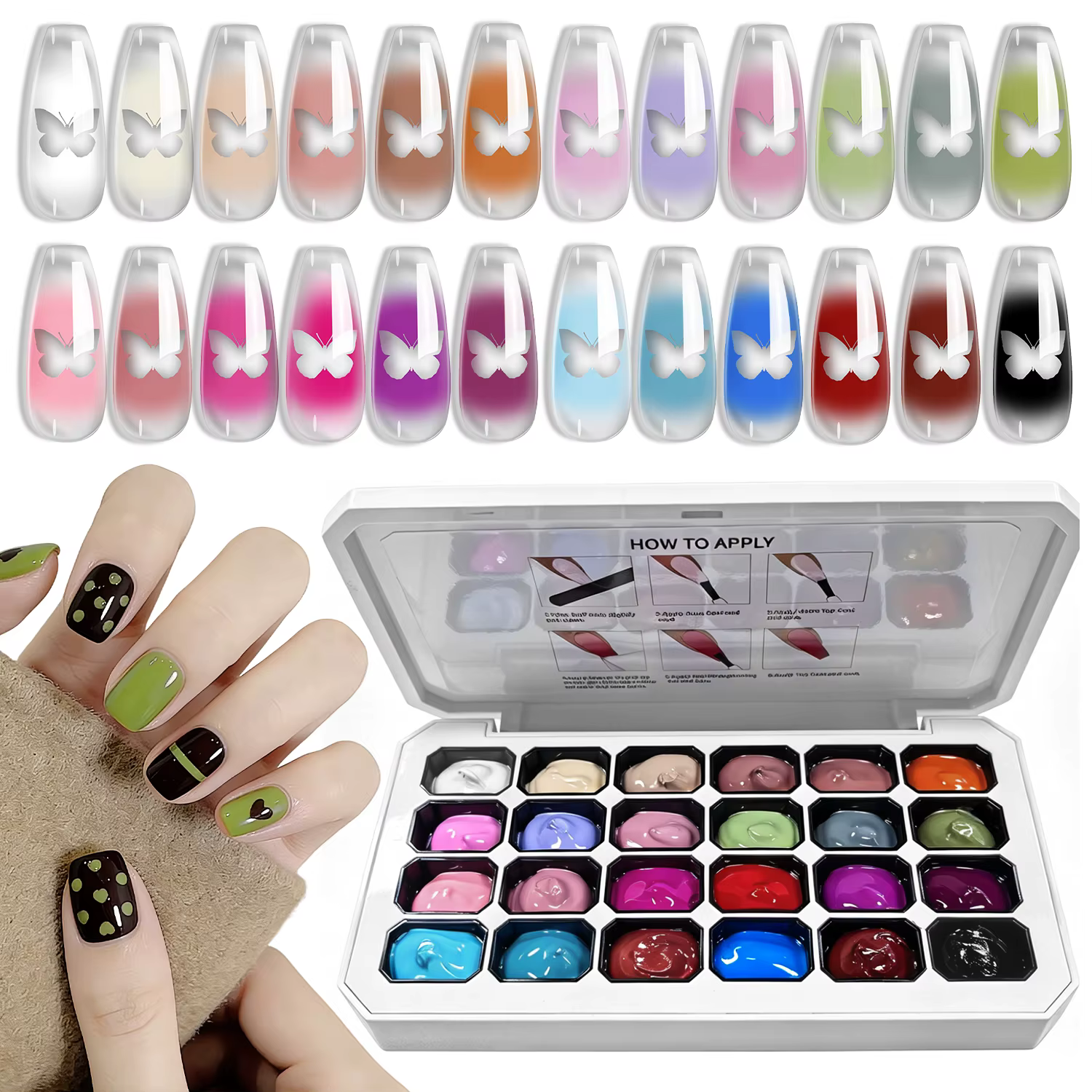 LIMEGIRL Gel de Peinture Dégradé 24 Couleurs Sans Rinçage pour Nail Art, Gel de Gravure pour Ongles,