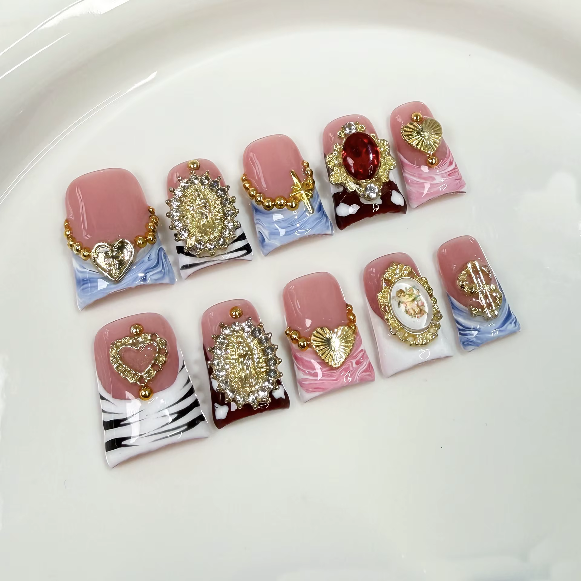 10 pièces/ensemble en forme de bec de canard français à la main presse sur ongles faux ongles avec d