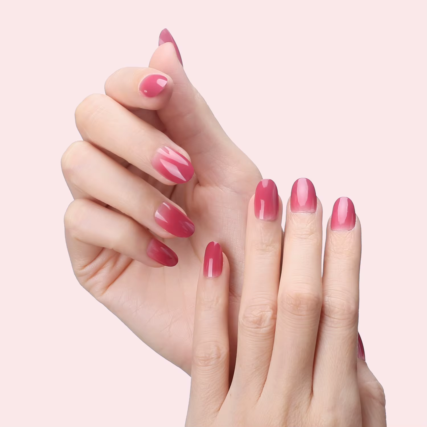 Faux ongles ovales rouges ombrés, adorables, fins, transparents et naturels, artificiels, 24 pièces/