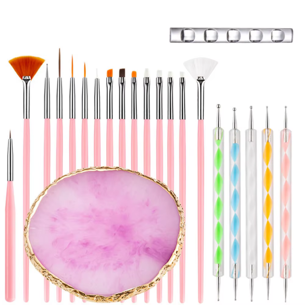 Ensemble d'outils pour nail art - 22 pièces, pinceaux à ongles, outils de pointillage, palette en ré