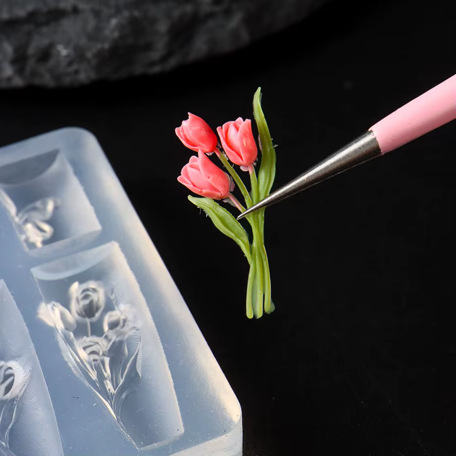 5D tulipe bouquet ongles breloques moule en Silicone doux nœud papillon conception sculpture Art rés