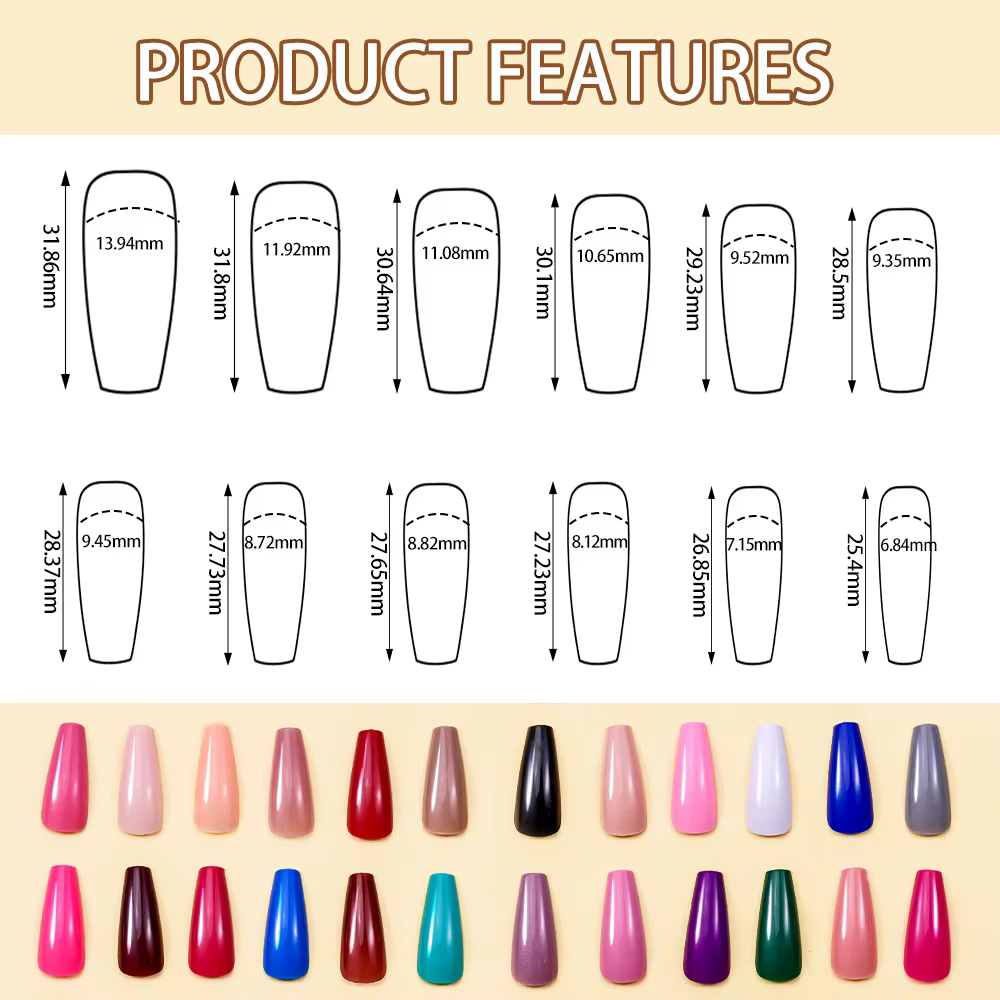 576 pièces/boîte coloré Long cercueil faux ongles brillant doux Gel français ongles conseils Simple