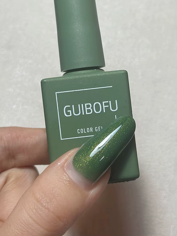 Kit de vernis à ongles Semi-Permanent, série verte, finition brillante d'automne, paillettes, vernis
