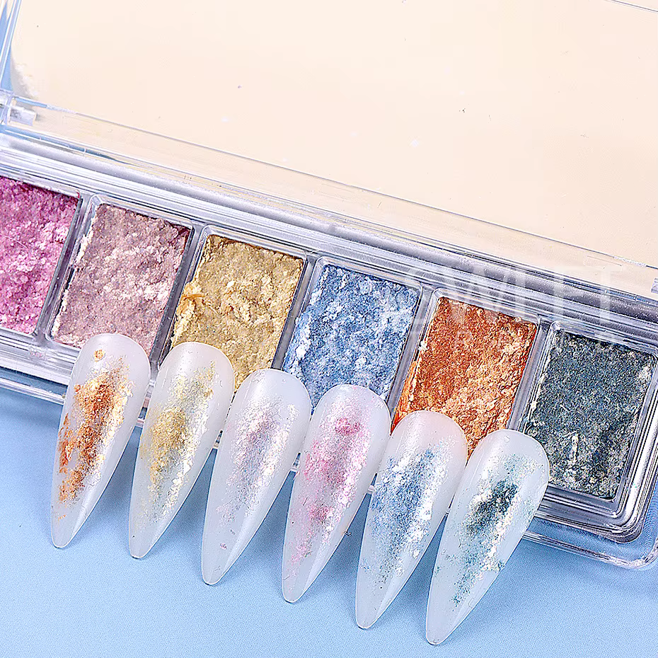 6 grilles brillant Bling boue solide ongles Pigment cristal aurore opale frottant la poussière Chrom