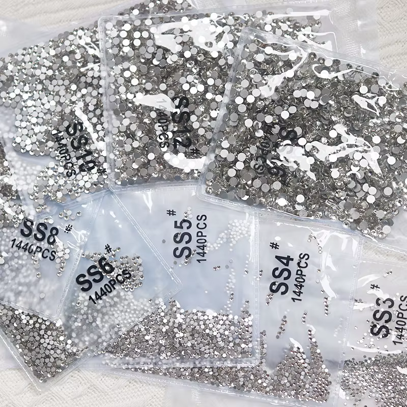 Sachet de 1440 pièces AB/clair rond mini diamant SS3-SS16(1.3-4mm) FlatBack Nail Non-Hotfix cristal