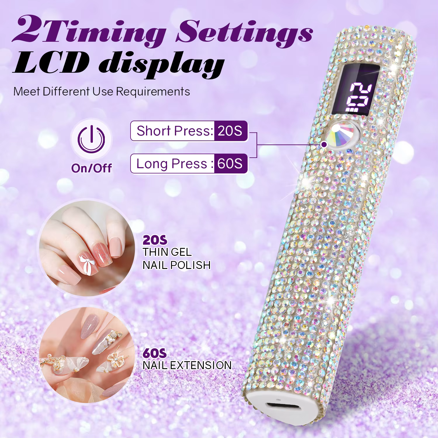 Mini lampe à ongles LED UV avec diamants, sèche-ongles portable pour durcir le vernis gel, machine d
