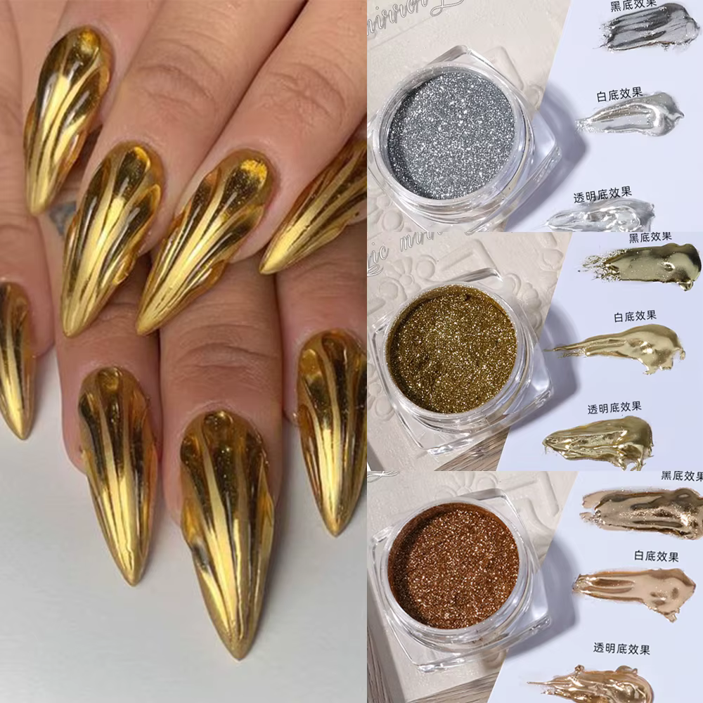 Poudre miroir or argent pour Nail Art, 1 boîte, paillettes élégantes, Champagne, vernis Gel UV, pous