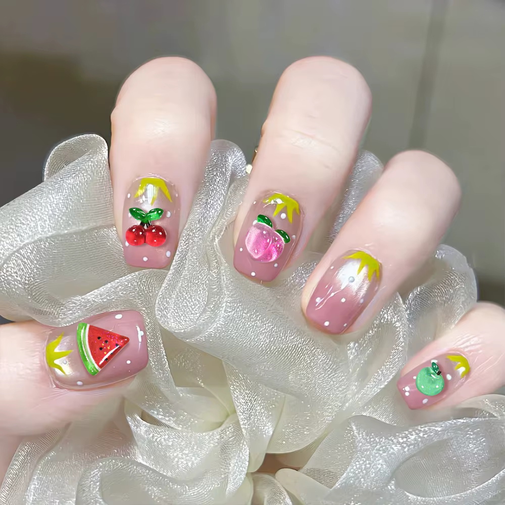 Breloques pour ongles Fruits d'été 3D, 50 pièces, Mini résine pastèque/cerise/fraise/citron/pomme, d