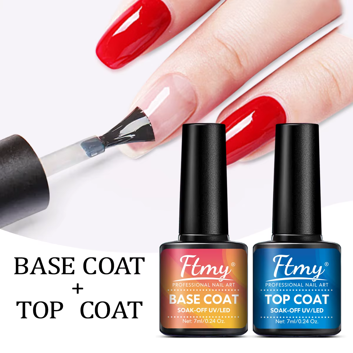 Ensemble de vernis à ongles Gel 2 pièces-manteau de Base de 0.24oz, couche de finition sans essuyage