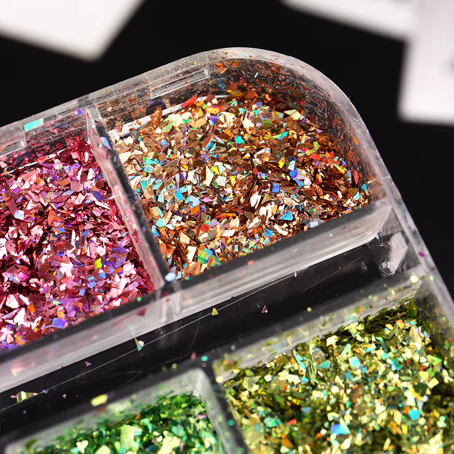 12 grilles holographiques paillettes Nail Art paillettes scintillantes irrégulières flocons d'ongles