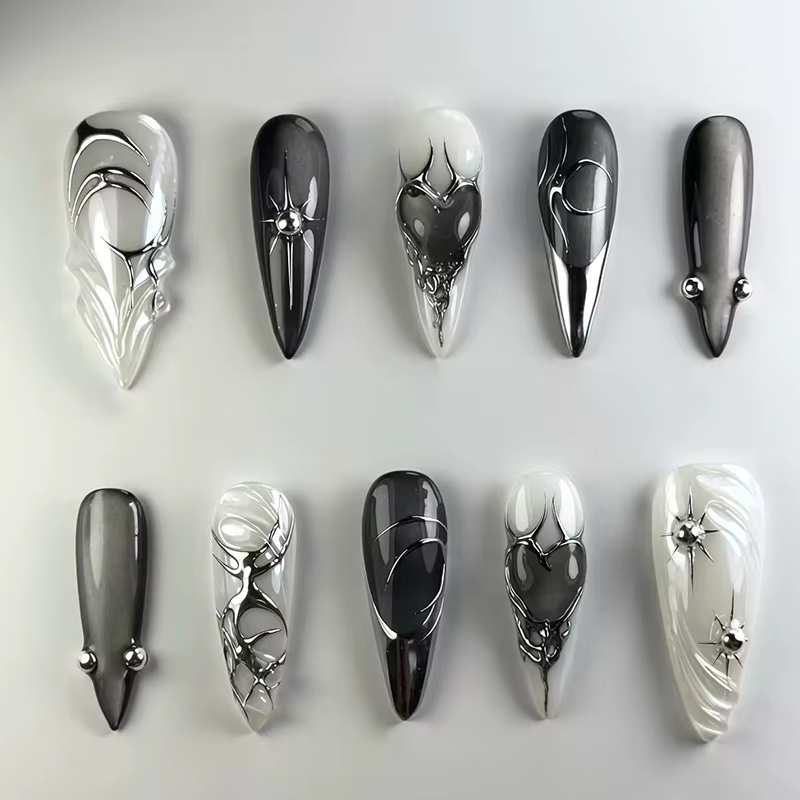 24 pièces 3D vert ondulation Design faux ongles oeil de chat français amande faux ongles conseils fe