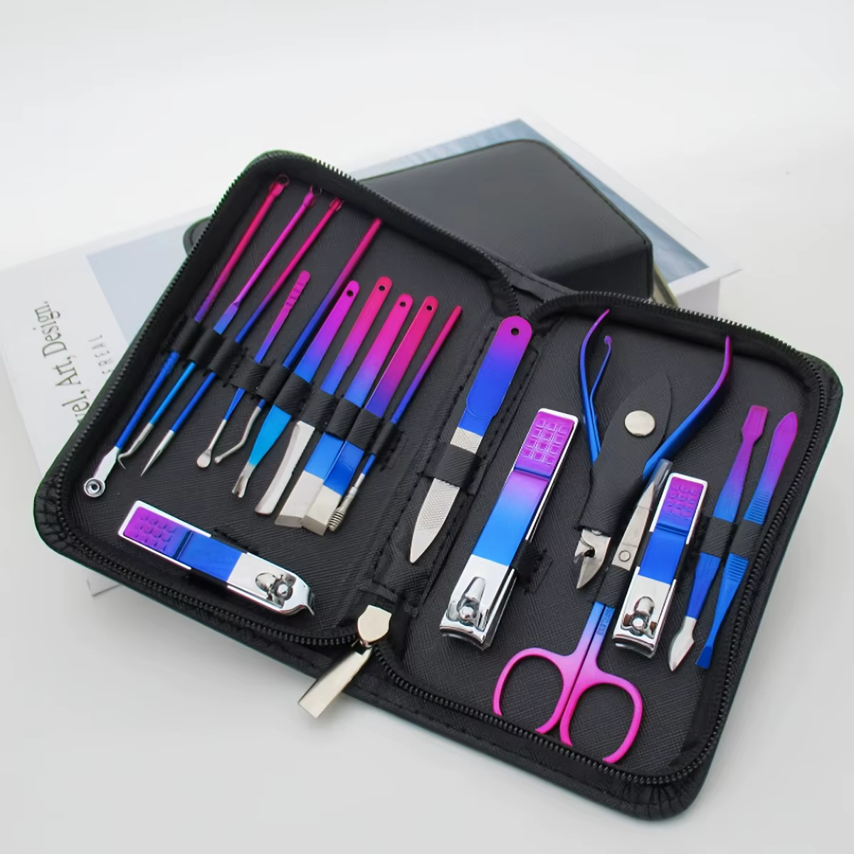 Kit de manucure et pédicure professionnel en acier inoxydable, soin des ongles de précision avec étu