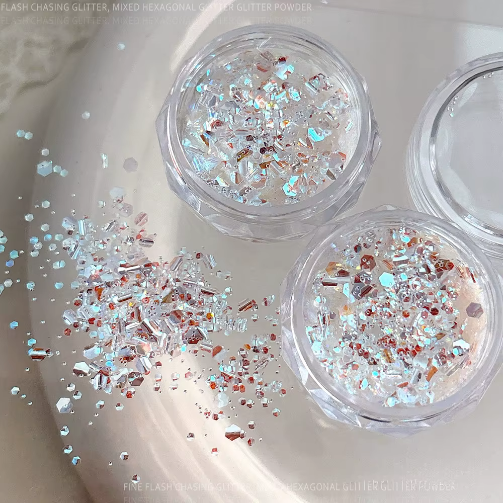 2 bouteilles de paillettes hexagonales Ultra-fines pour ongles, bulle 3D Super brillante, paillettes