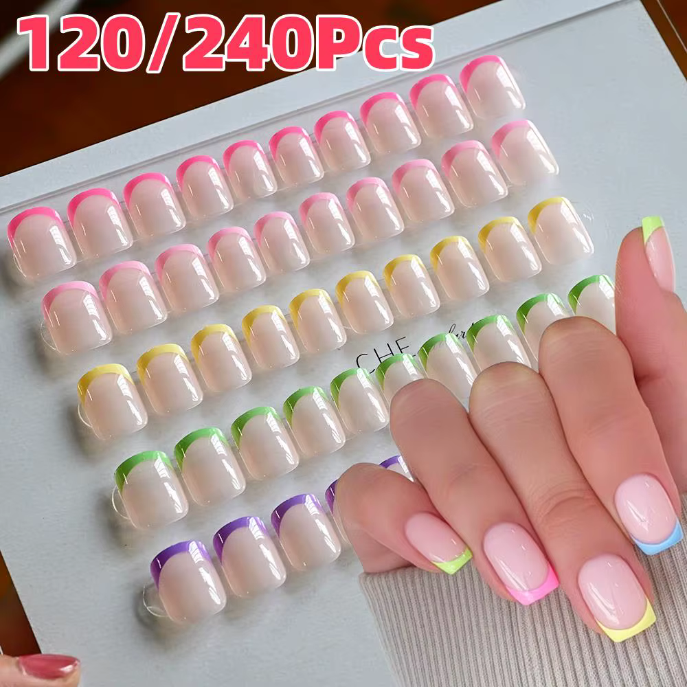120/240 pièces français court carré faux ongles 12 tailles couverture complète presse sur ongles bri