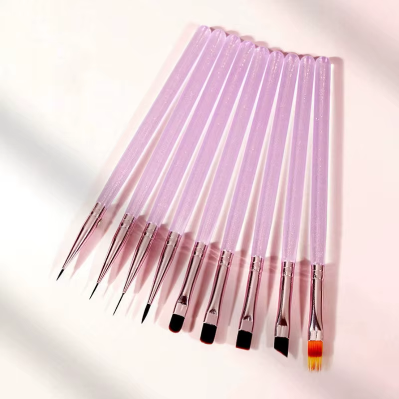 Ensemble de 9 pinceaux pour nail art violet, pour nail art, présentation des pointes d'ongles, gel U