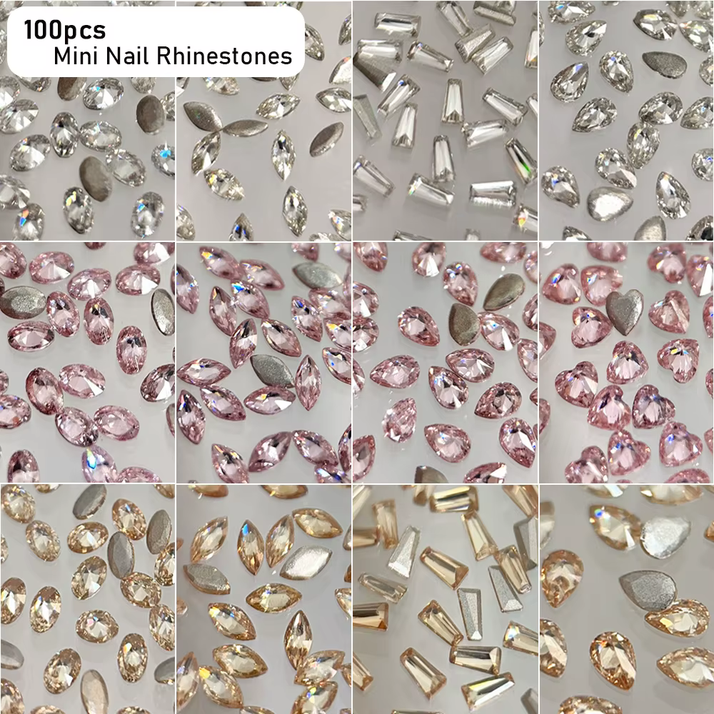 Mini strass blanc/rose/champagne or, 100 pièces, Zircon Flash inversé, fond plat, accessoires de lux