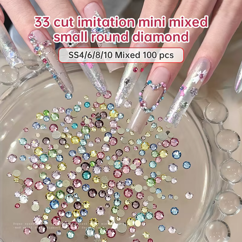 100 pièces verre blanc coloré cristal Nail Art breloques strass Super lumineux fond plat paillettes 