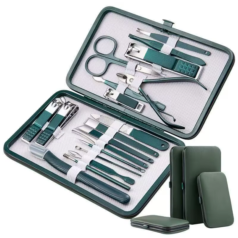 Ensemble de coupe-ongles, coupe-ongles pour la maison, ensemble de 18 pièces vert foncé, outils de p