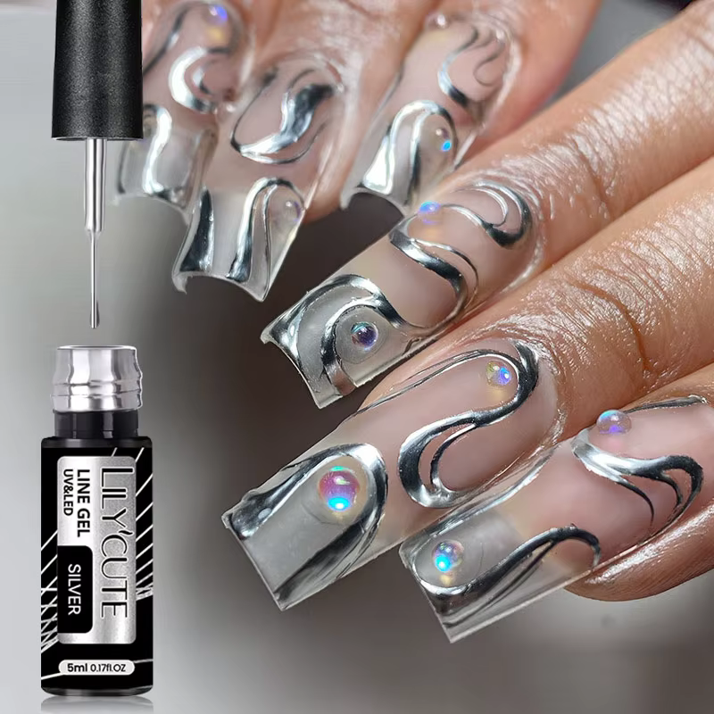 LILYCUTE 5ml Super brillant argent métallique peinture Liner Gel vernis à ongles dessin rayure Graff