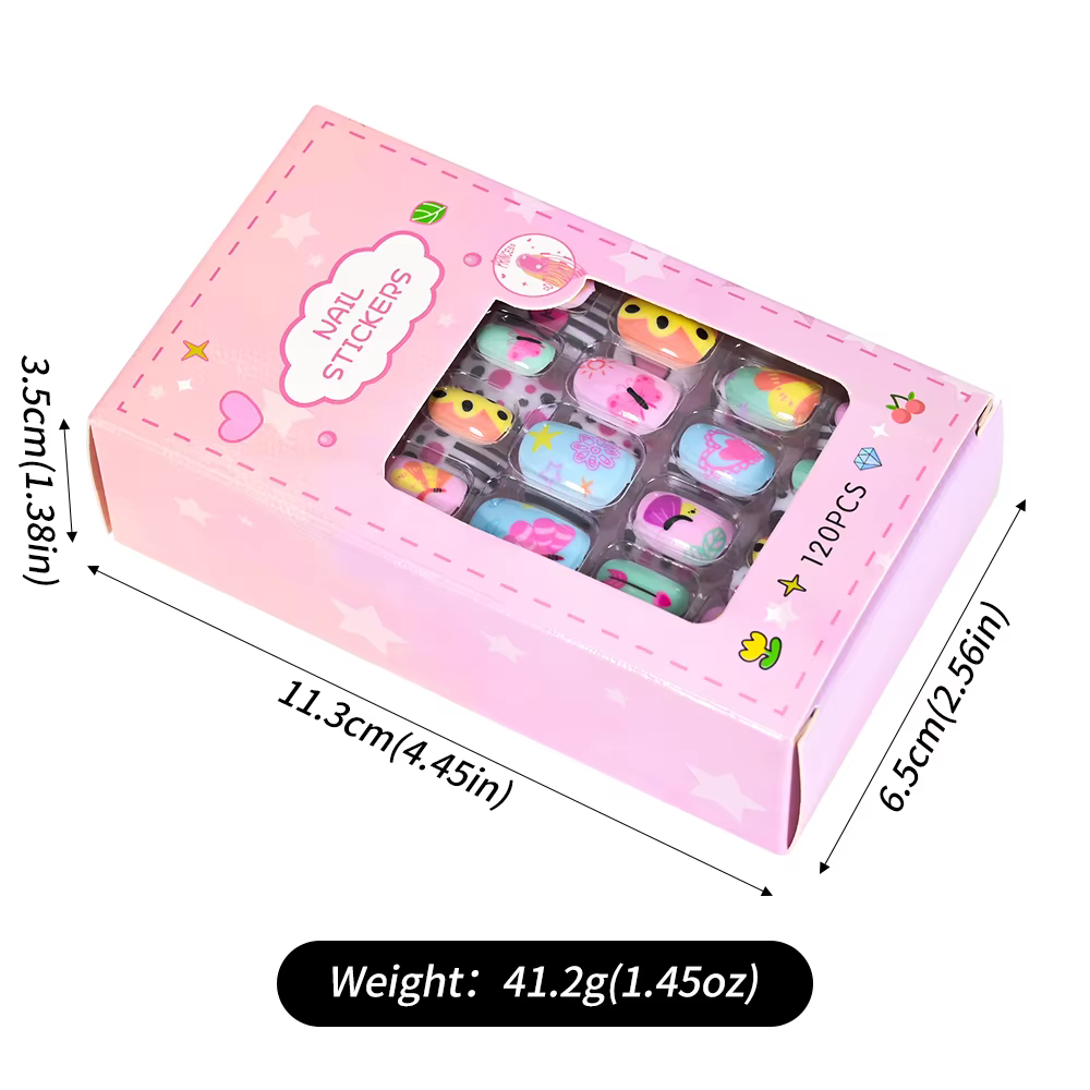 120 pièces/boîte rose dessin animé enfants presse sur ongles couleur bonbon licorne chat lapin enfan