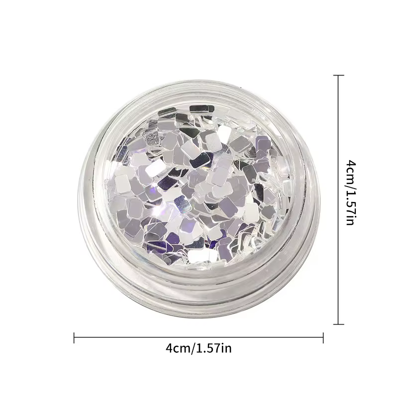 1 pot de paillettes carrées argentées pour ongles, style minimaliste et scintillant, matériaux de dé
