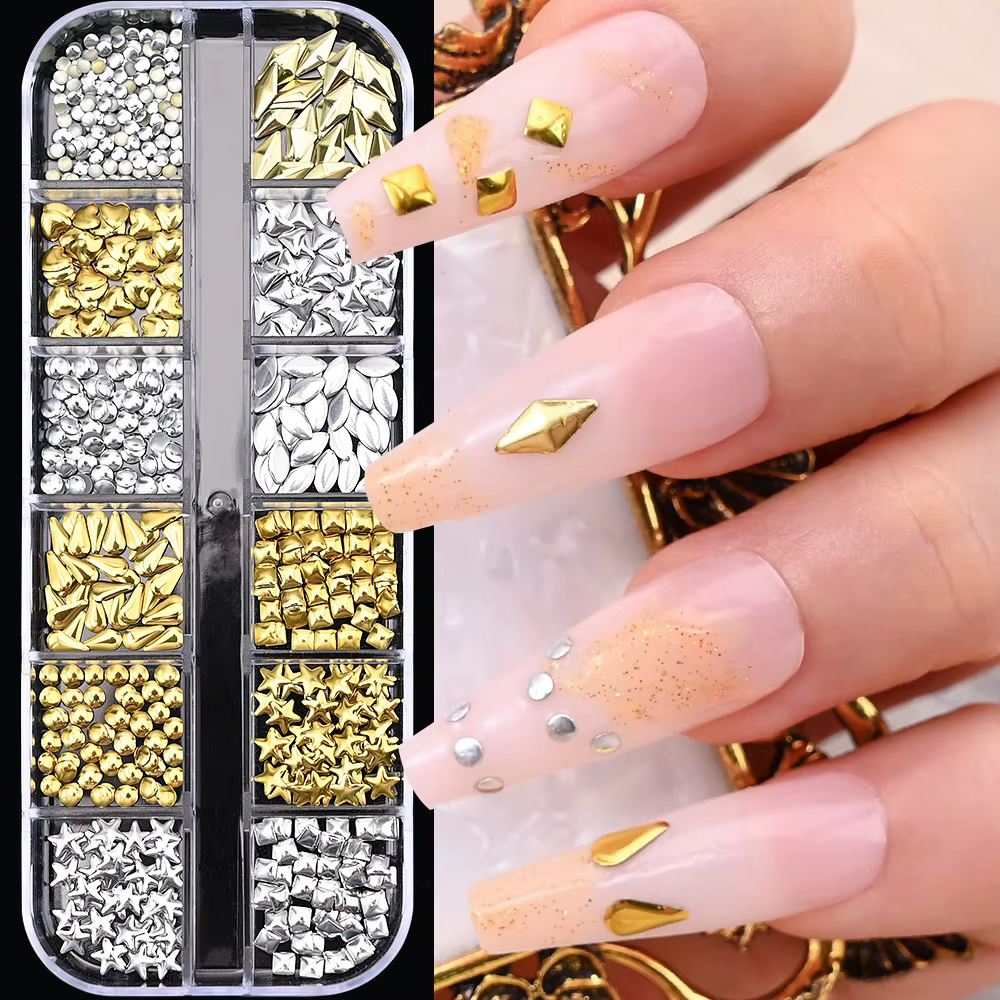 12 grilles océan or Nail Art breloques coquille/hippocampe/étoile de mer blanc demi-rond perle gemme