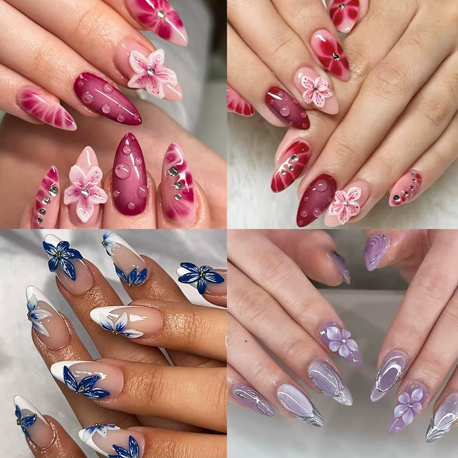 1 pièce Moule en silicone 3D pour ongles, motif fleur de printemps (Lys, Hibiscus), pour la sculptur