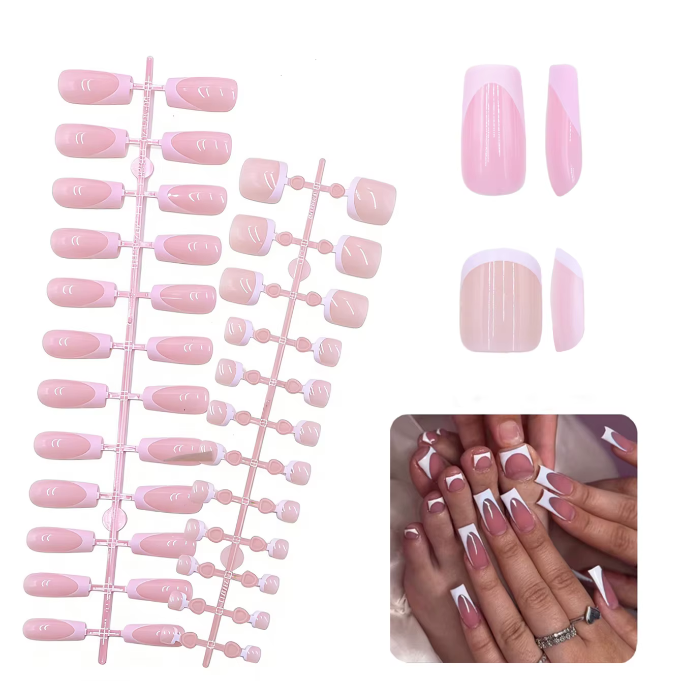 144 pièces de faux ongles carrés noirs brillants, adaptés à un usage quotidien, un soin des ongles é