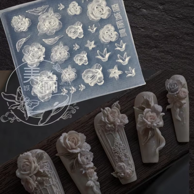 1 pièces 3D Rose tulipe Lotus bricolage Design Silicone Nail Art ongles moule acrylique moule muguet