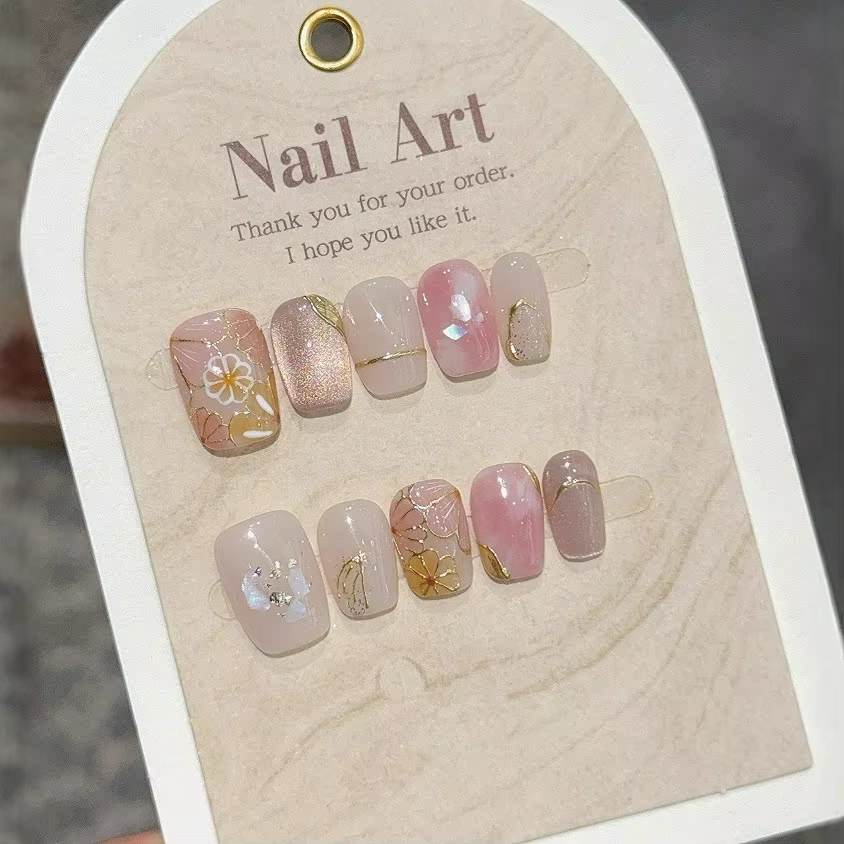 10 pièces presse à la main française sur les ongles fleur blanche faux ongles portable ongles à coll