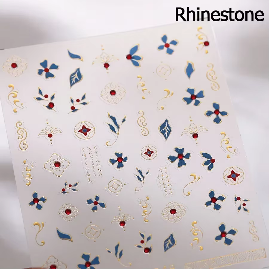 Autocollant de manucure 5D à motif bohème coloré, amour, cœur, lune, perle, cristal, strass, Nail Ar
