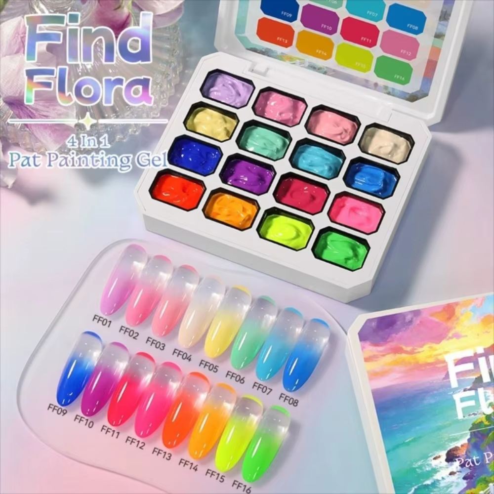Mini Gel Ombre 4-en-1 pour Ongles, 16 Couleurs, Manucure Française, Gel de Peinture Dégradé Facile, 