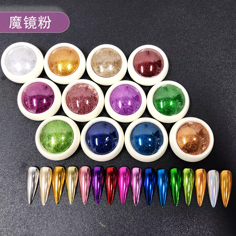 Miroir à ongles chromé scintillant, poussière colorée holographique, effet métallique, poudre pigmen