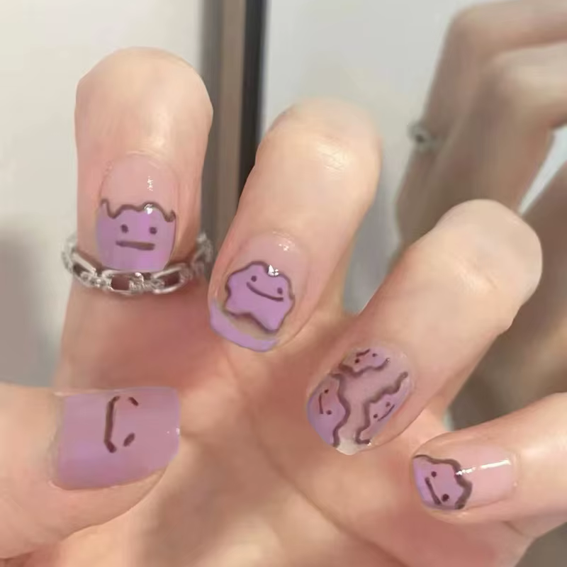 Faux ongles ronds courts, 24 pièces, Design d'ongles œil de chat, paillettes détachables, couleur un