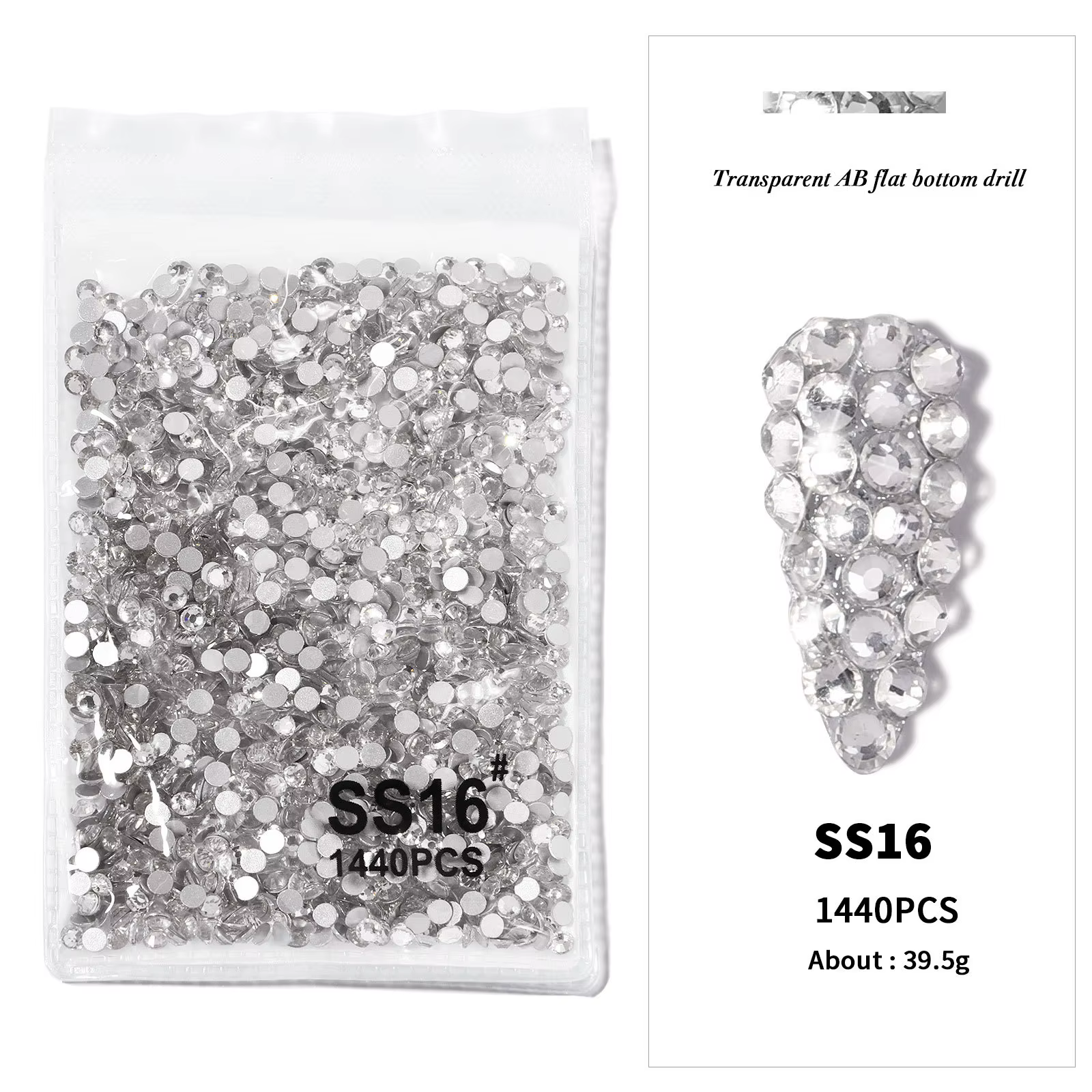 Sachet de 1440 pièces AB/clair rond mini diamant SS3-SS16(1.3-4mm) FlatBack Nail Non-Hotfix cristal