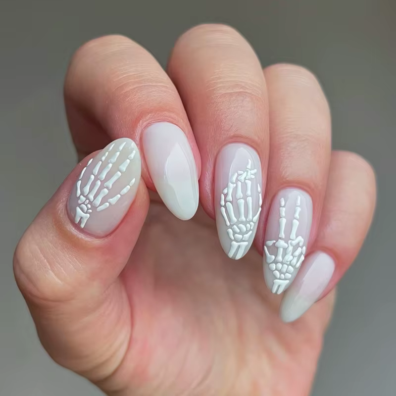 Faux ongles longs en amande pour Halloween, 24 pièces, Style gothique noir foncé, à pression, couver