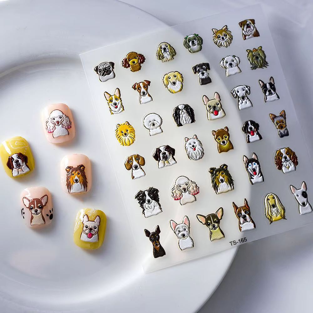 Autocollants 5D pour Ongles de Chien de Dessin Animé Mignon, Sticker Adhésif, Curseur, en Relief, In