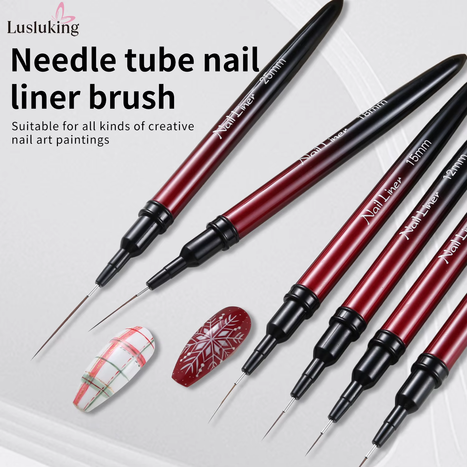 Ensemble de pinceaux pour revêtement d'art des ongles, brosses à rayures noires et rouges, 6/9/12/15