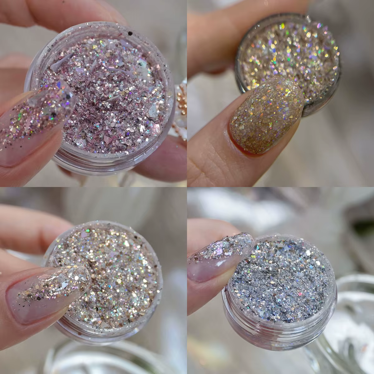 Poudre scintillante pour Nail Art, 1 g/boîte, coquille mixte, opale, paillettes, feuille holographiq